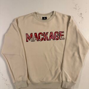 Mackage Beige Crewneck Sweater with Red Logo